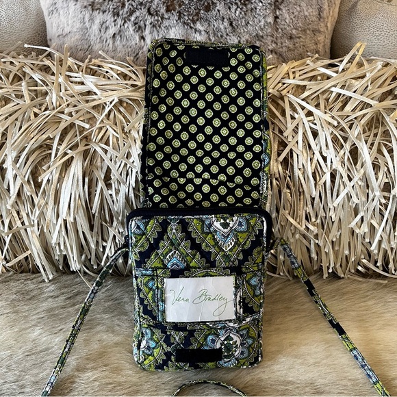 VERA BRADLEY Cambridge 2007 Mini Hipster Velcro Green Navy Travel Crossbody - Picture 12 of 15